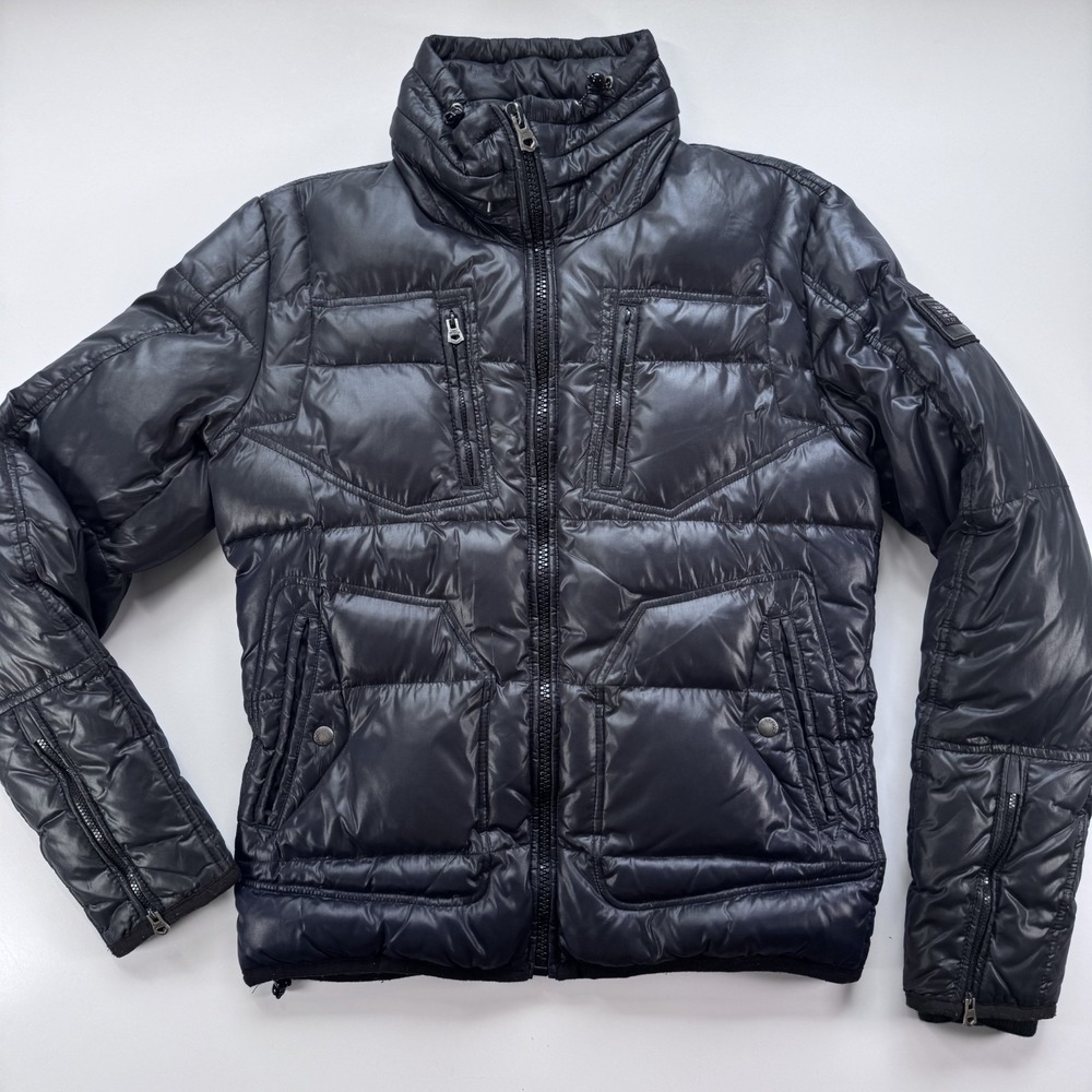 Vtg DIESEL Only The Brave Glossy Puffer Jacket Small Black 2000s Y2K Down Puffer